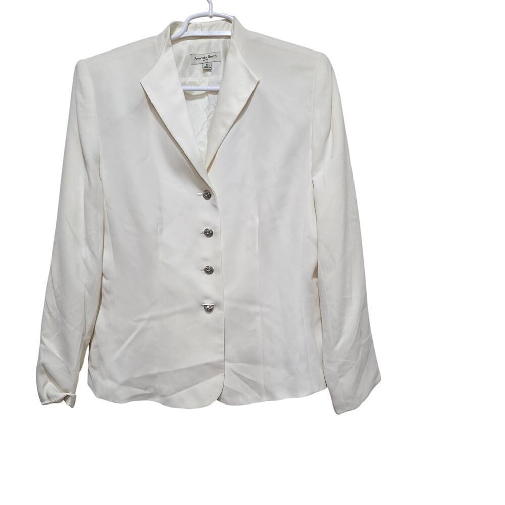 Amanda Smith Cream Blazer Size 12 Button Front Career Jacket